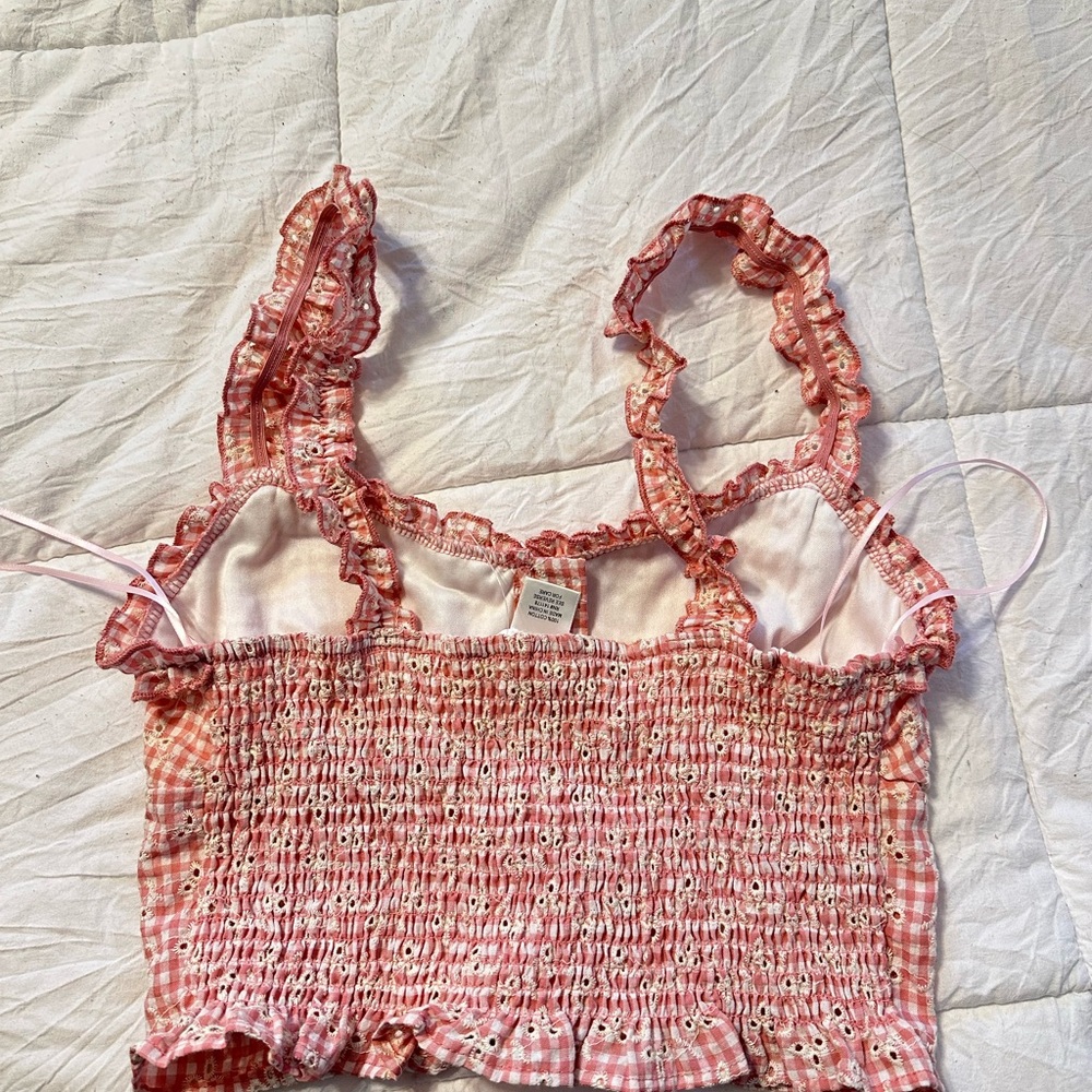 White And Pink Cropped Gingham Top